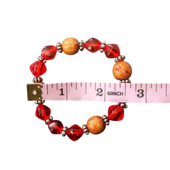 Vintage Red/Orange Beaded Bracelets Fashion Costume Jewelry Set of 2 - Picture 4 of 7